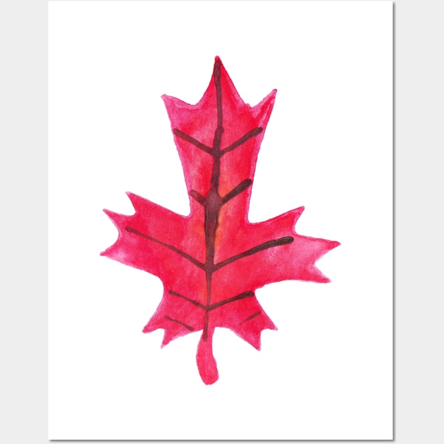 Red Oak Leaf Watercolor Wall Art by saradaboru